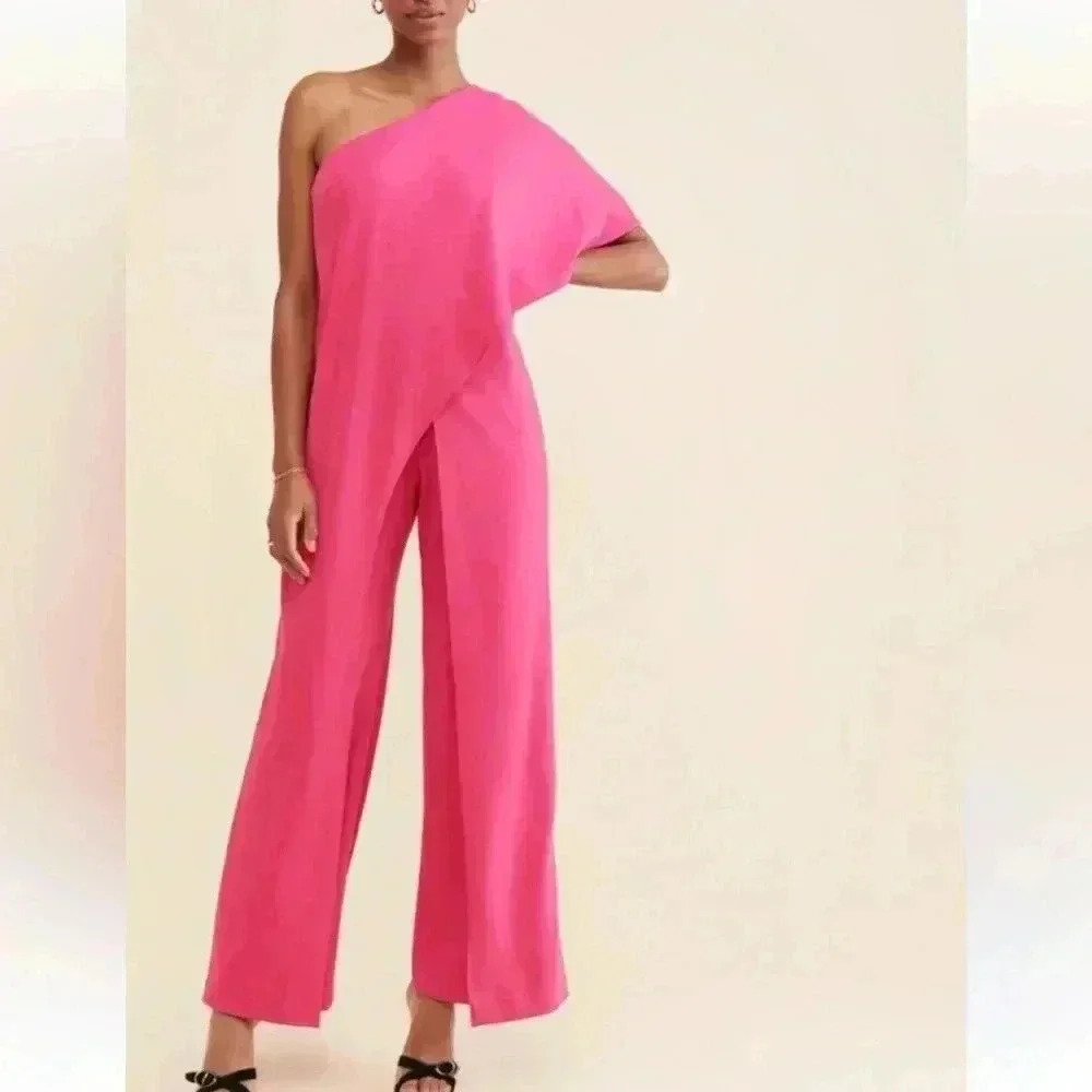 Adrianna Papell Plus One Shoulder Overlay Jumpsuit